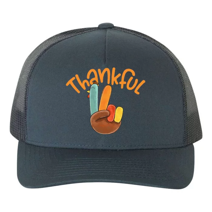 Peace Hand Sign Thankful Turkey Thanksgiving Yupoong Adult 5-Panel Trucker Hat