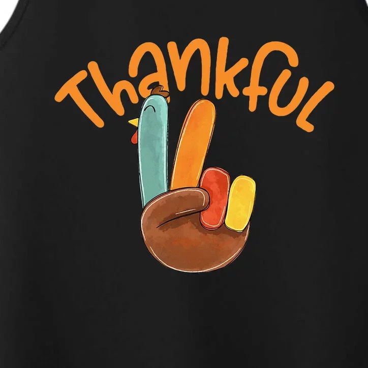 Peace Hand Sign Thankful Turkey Thanksgiving Performance Tank