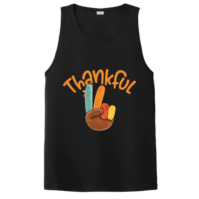 Peace Hand Sign Thankful Turkey Thanksgiving Performance Tank