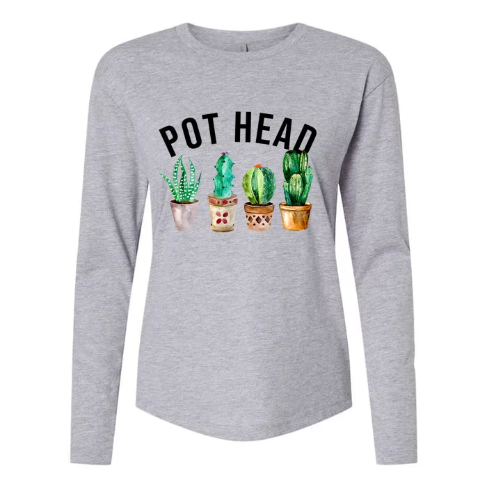 Pot Head Succulent Plant Lover Gift Funny Gardening Plant Womens Cotton Relaxed Long Sleeve T-Shirt