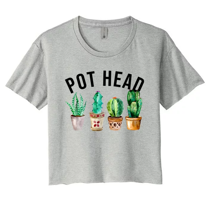 Pot Head Succulent Plant Lover Gift Funny Gardening Plant Women's Crop Top Tee