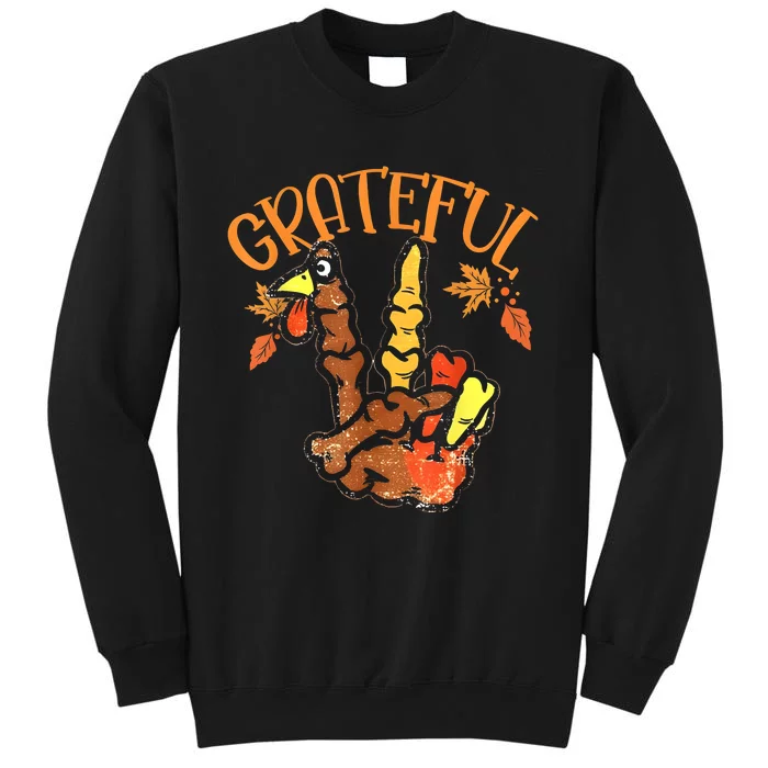 Peace Hand Sign Grateful Turkey Thanksgiving Tall Sweatshirt