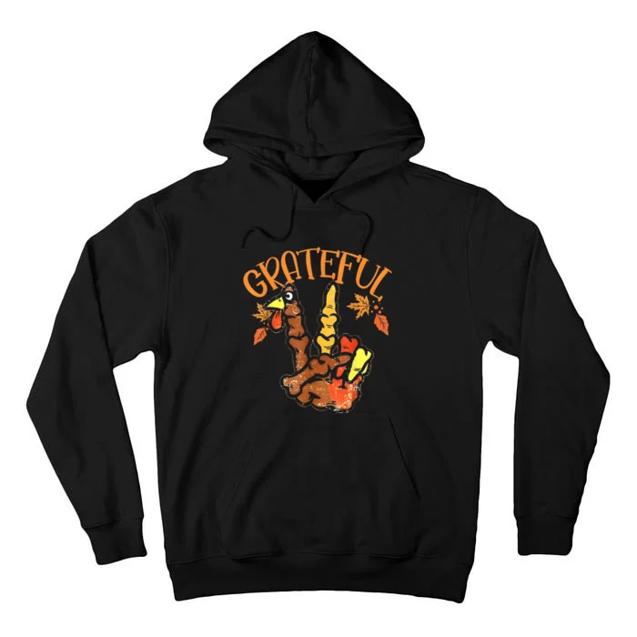 Peace Hand Sign Grateful Turkey Thanksgiving Tall Hoodie