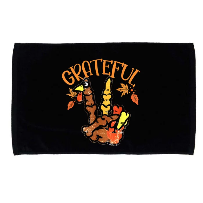 Peace Hand Sign Grateful Turkey Thanksgiving Microfiber Hand Towel