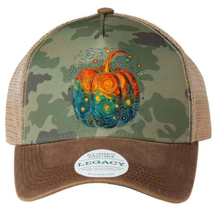 Pumpkin Halloween Starry Night Van Gogh Aesthetic Painting Legacy Tie Dye Trucker Hat