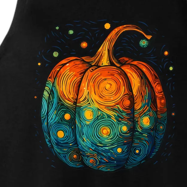 Pumpkin Halloween Starry Night Van Gogh Aesthetic Painting Ladies Tri-Blend Wicking Tank