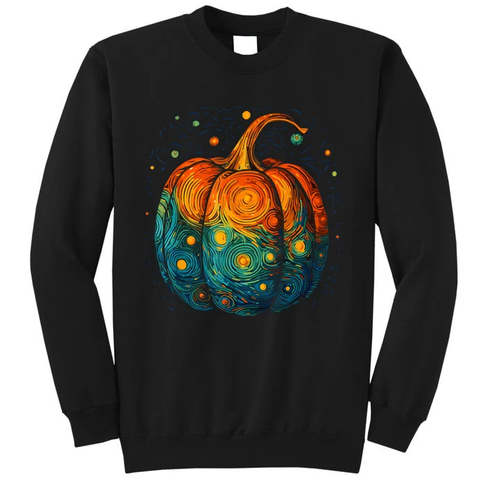 Pumpkin Halloween Starry Night Van Gogh Aesthetic Painting Sweatshirt