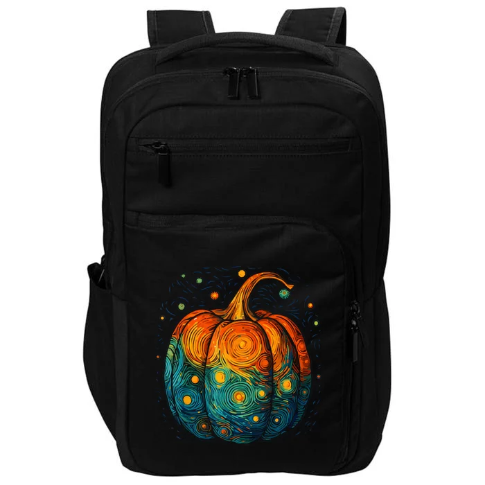 Pumpkin Halloween Starry Night Van Gogh Aesthetic Painting Impact Tech Backpack