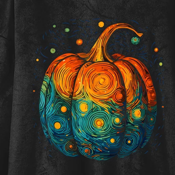 Pumpkin Halloween Starry Night Van Gogh Aesthetic Painting Hooded Wearable Blanket