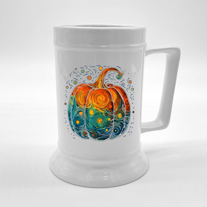 Pumpkin Halloween Starry Night Van Gogh Aesthetic Painting Front & Back Beer Stein