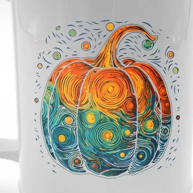 Pumpkin Halloween Starry Night Van Gogh Aesthetic Painting Front & Back Beer Stein