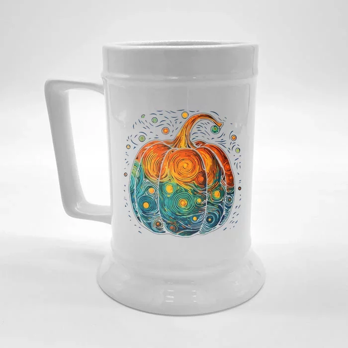 Pumpkin Halloween Starry Night Van Gogh Aesthetic Painting Front & Back Beer Stein