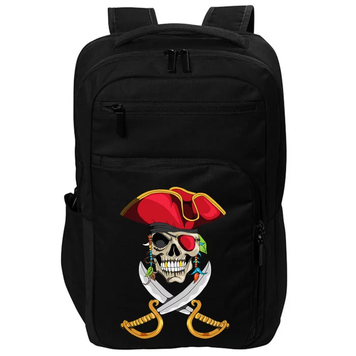 Pirate Head Skull With Pirate Hat Crossed Sword Impact Tech Backpack