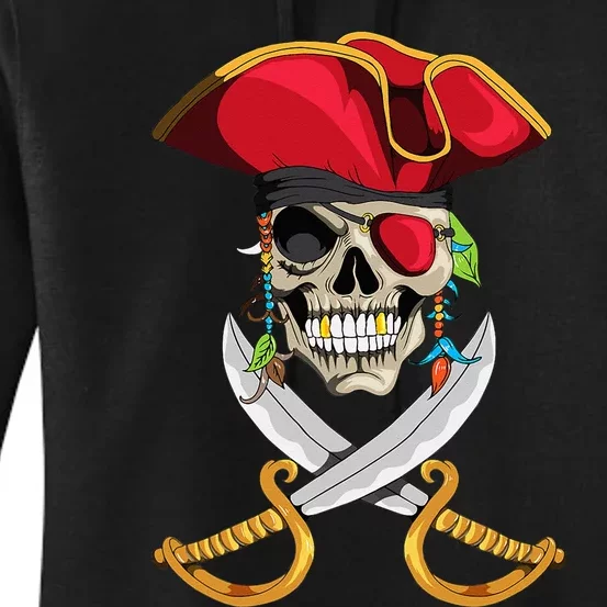 Pirate Head Skull With Pirate Hat Crossed Sword Women's Pullover Hoodie