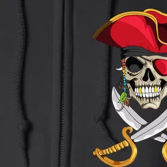 Pirate Head Skull With Pirate Hat Crossed Sword Full Zip Hoodie