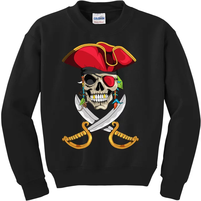 Pirate Head Skull With Pirate Hat Crossed Sword Kids Sweatshirt