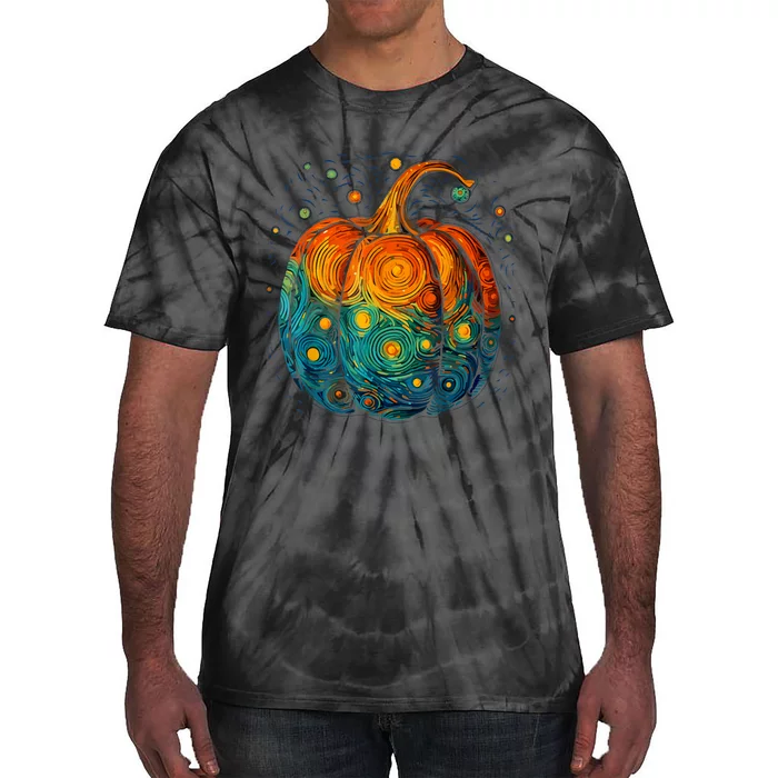 Pumpkin Halloween Starry Night Van Gogh Aesthetic Painting Tie-Dye T-Shirt