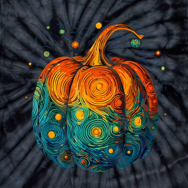 Pumpkin Halloween Starry Night Van Gogh Aesthetic Painting Tie-Dye T-Shirt