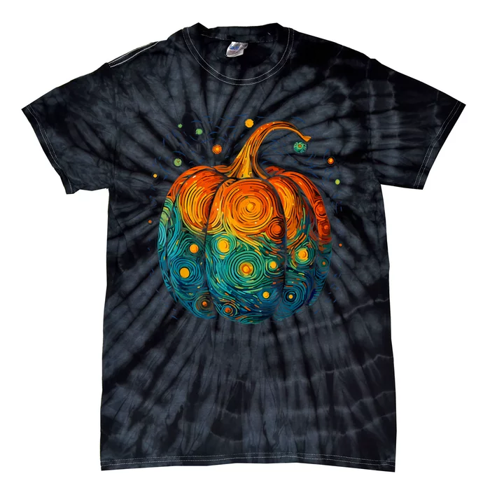 Pumpkin Halloween Starry Night Van Gogh Aesthetic Painting Tie-Dye T-Shirt