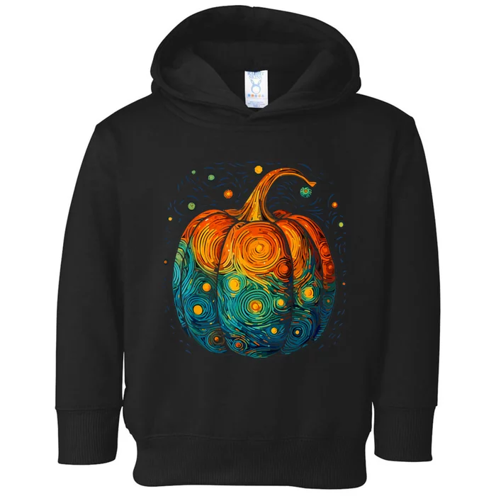 Pumpkin Halloween Starry Night Van Gogh Aesthetic Painting Toddler Hoodie