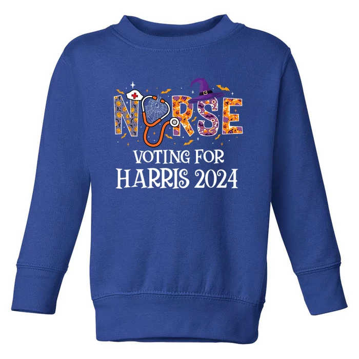 Political Halloween Spooky Nurse Voting For Harris 2024 Toddler Sweatshirt