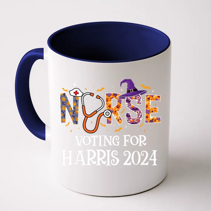 Political Halloween Spooky Nurse Voting For Harris 2024 Front & Back Coffee Mug