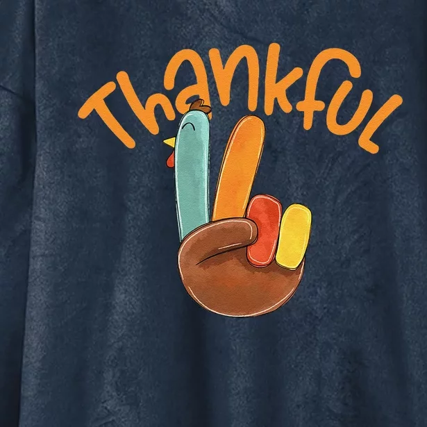 Peace Hand Sign Thankful Turkey Thanksgiving Hooded Wearable Blanket