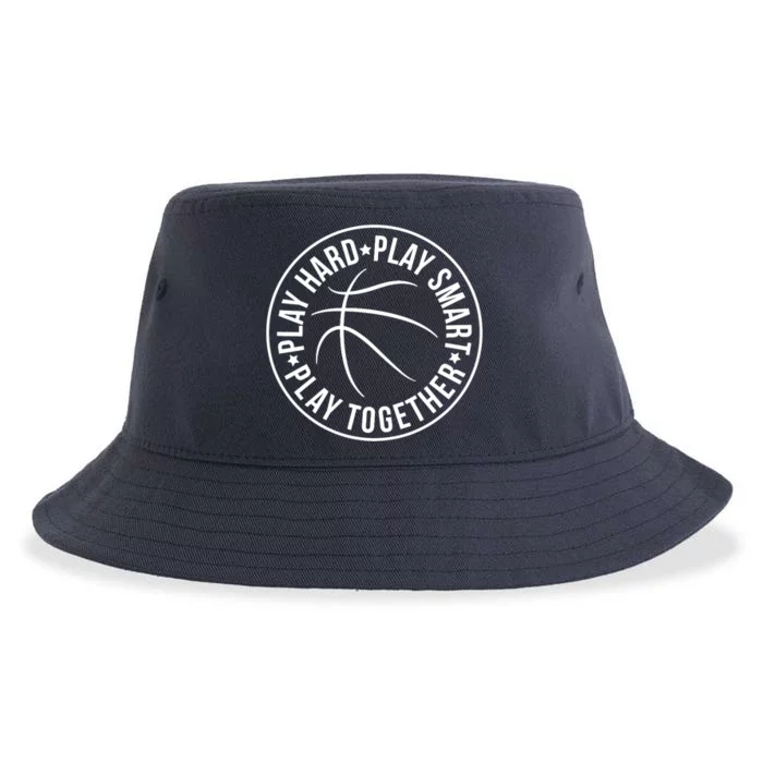 Play Hard Smart Together Basketball Team Motto Logo Premium Sustainable Bucket Hat