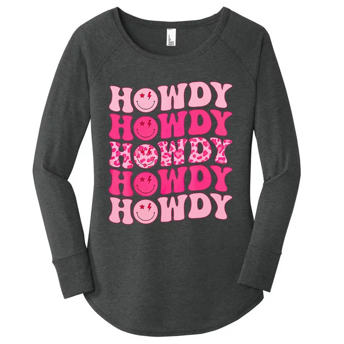 Pink Howdy Smile Face Rodeo Western Country Southern Cow Women's Perfect Tri Tunic Long Sleeve Shirt