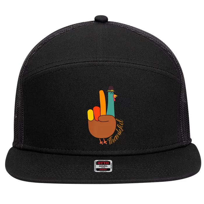 Peace Hand Sign Thankful Turkey Thanksgiving 7 Panel Mesh Trucker Snapback Hat