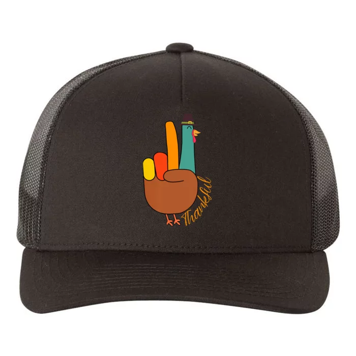 Peace Hand Sign Thankful Turkey Thanksgiving Yupoong Adult 5-Panel Trucker Hat