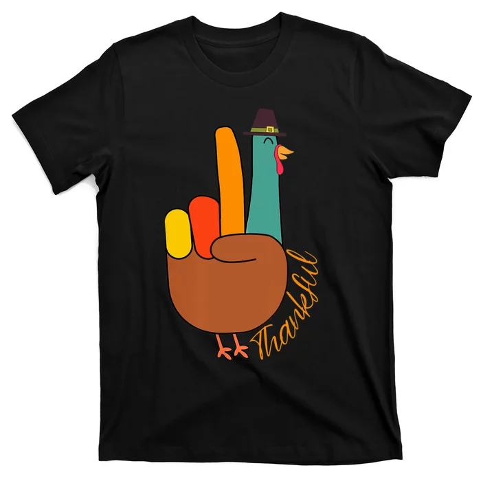 Peace Hand Sign Thankful Turkey Thanksgiving T-Shirt