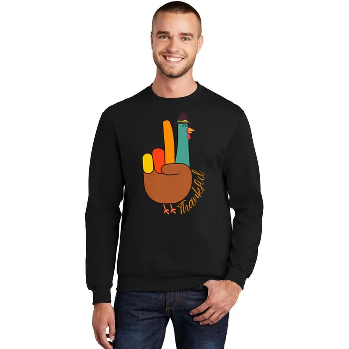 Peace Hand Sign Thankful Turkey Thanksgiving Tall Sweatshirt