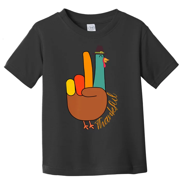 Peace Hand Sign Thankful Turkey Thanksgiving Toddler T-Shirt