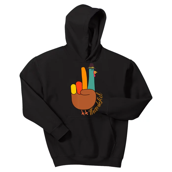 Peace Hand Sign Thankful Turkey Thanksgiving Kids Hoodie