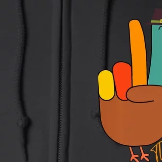 Peace Hand Sign Thankful Turkey Thanksgiving Full Zip Hoodie