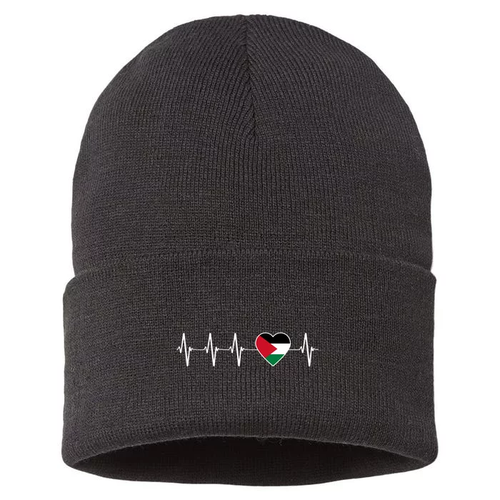 Palestinian Heartbeat Support I Love Palestine Flag Gift Sustainable Knit Beanie