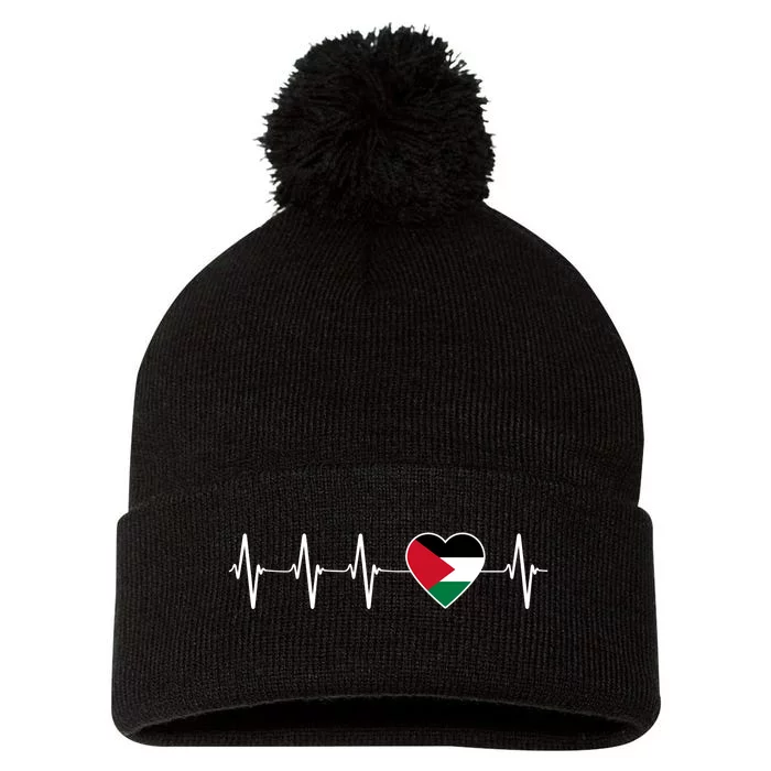 Palestinian Heartbeat Support I Love Palestine Flag Gift Pom Pom 12in Knit Beanie