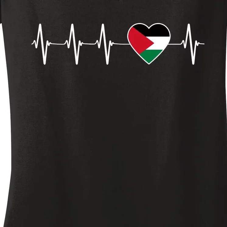 Palestinian Heartbeat Support I Love Palestine Flag Gift Women's V-Neck T-Shirt