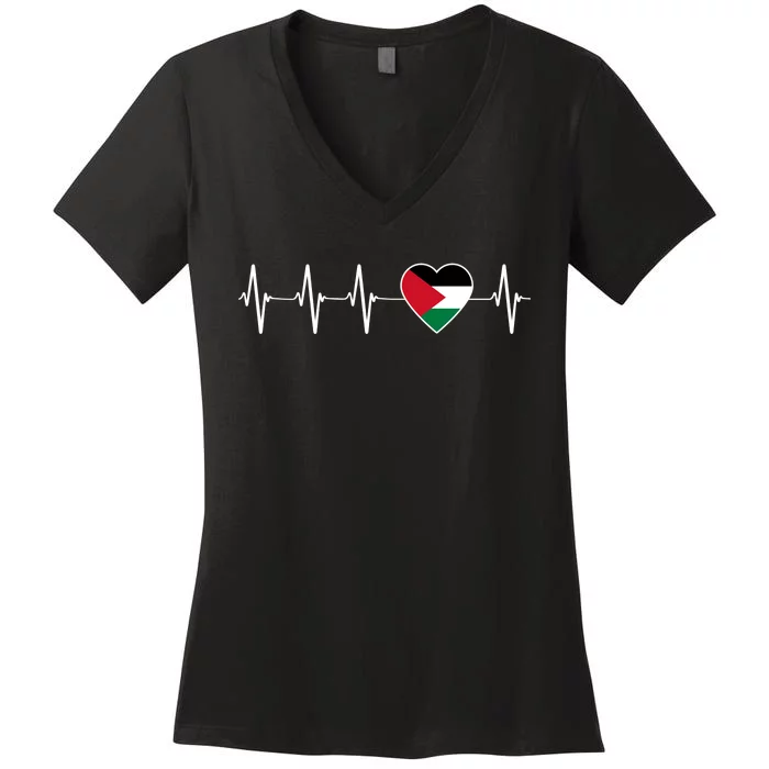 Palestinian Heartbeat Support I Love Palestine Flag Gift Women's V-Neck T-Shirt