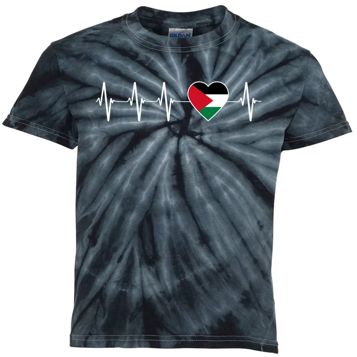 Palestinian Heartbeat Support I Love Palestine Flag Gift Kids Tie-Dye T-Shirt