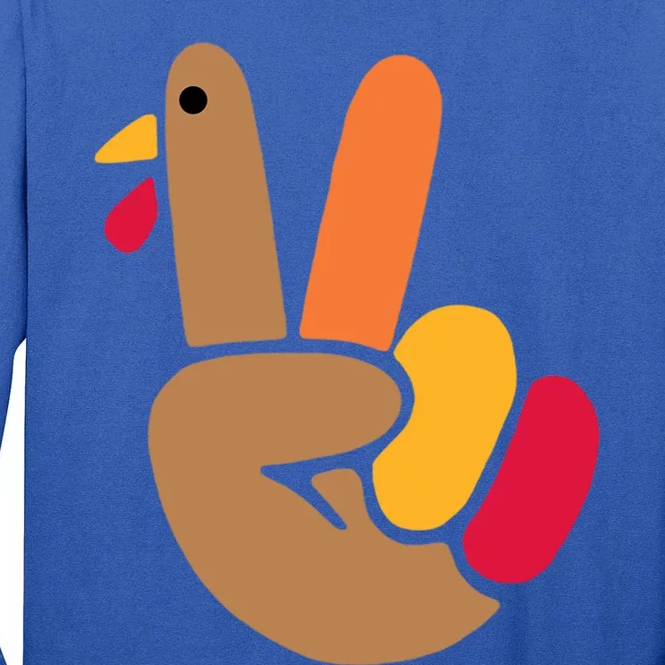 Peace Hand Turkey Design For Ugly Thanksgiving Sweater Idea Gift Tall Long Sleeve T-Shirt