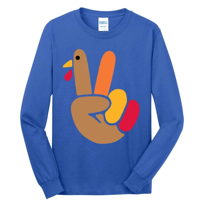 Peace Hand Turkey Design For Ugly Thanksgiving Sweater Idea Gift Tall Long Sleeve T-Shirt