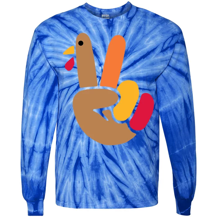 Peace Hand Turkey Design For Ugly Thanksgiving Sweater Idea Gift Tie-Dye Long Sleeve Shirt