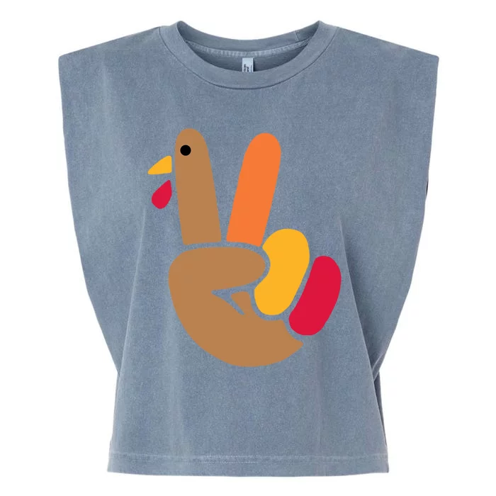 Peace Hand Turkey Design For Ugly Thanksgiving Sweater Idea Gift Garment-Dyed Women's Muscle Tee