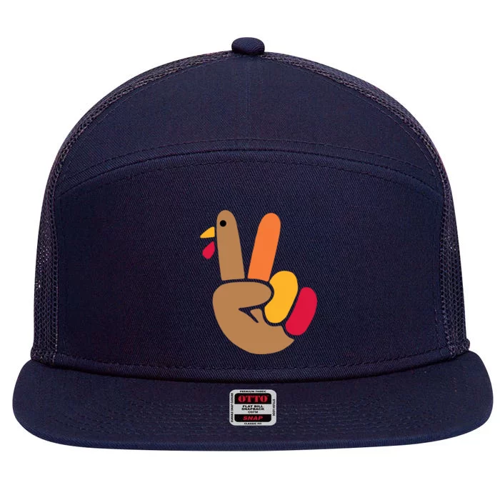 Peace Hand Turkey Design For Ugly Thanksgiving Sweater Idea Gift 7 Panel Mesh Trucker Snapback Hat