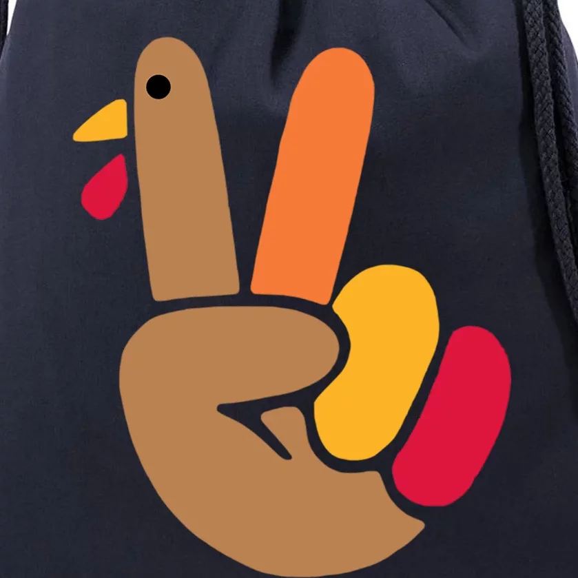 Peace Hand Turkey Design For Ugly Thanksgiving Sweater Idea Gift Drawstring Bag