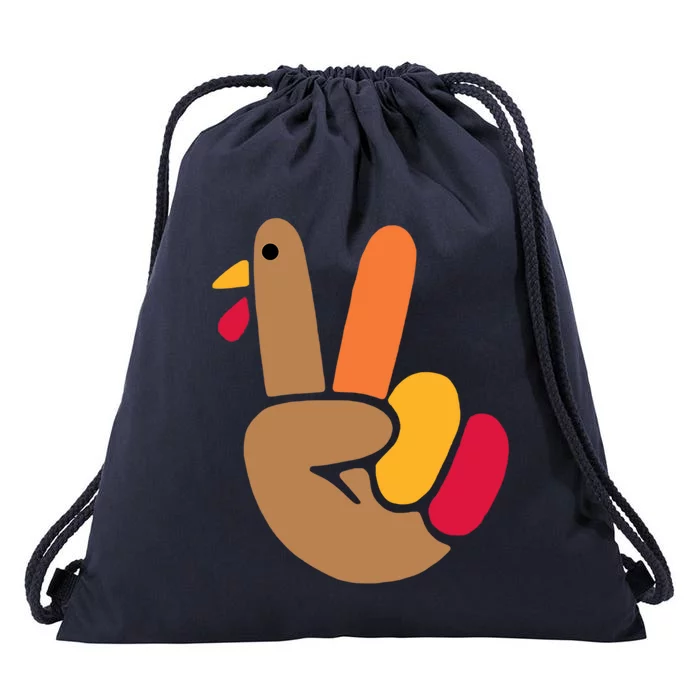 Peace Hand Turkey Design For Ugly Thanksgiving Sweater Idea Gift Drawstring Bag