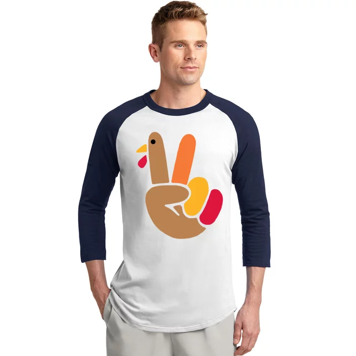 Peace Hand Turkey Design For Ugly Thanksgiving Sweater Idea Gift Baseball Sleeve Shirt