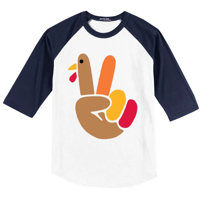 Peace Hand Turkey Design For Ugly Thanksgiving Sweater Idea Gift Baseball Sleeve Shirt